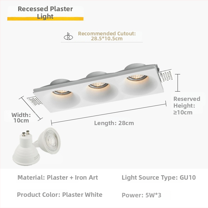 GU10 LED gipspõhine peidetud laevalgusti, 6-10W, 220V, kolmes värvi dimming (3000K/4000K/6000K), CRI ≥90, peidetud paigaldus