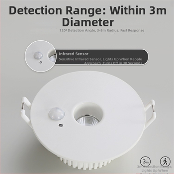 LED downlight infrapuna liikumisensoriga, peidetud lakke, 85–265 V, 630–810 lm, 3000K/4000K/6000K