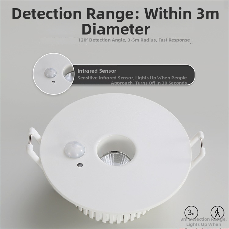 LED downlight ar infrasarkano kustības sensoru, iegravēts griestos, 85–265 V, 630–810 lm, 3000K/4000K/6000K
