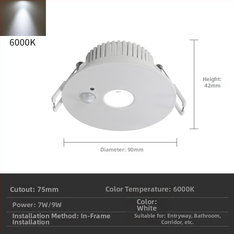 LED downlight infrapuna liikumisensoriga, peidetud lakke, 85–265 V, 630–810 lm, 3000K/4000K/6000K