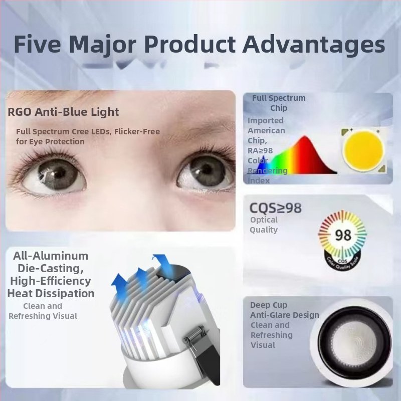 LED downlight ar CRI ≥90, 220V, slēpta uzstādīšana, alumīnija korpuss