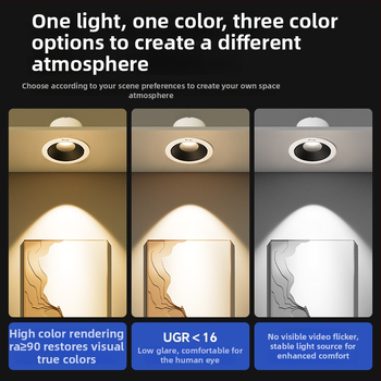 LED прожектор за вграждане Three Heroes Aurora, защита на очите, вградена стенна лампа (Напрежение 220V; Мощност 4.8W/7W/9W/12W; Бутонен превключвател; Стенно управление; Корпус PC)