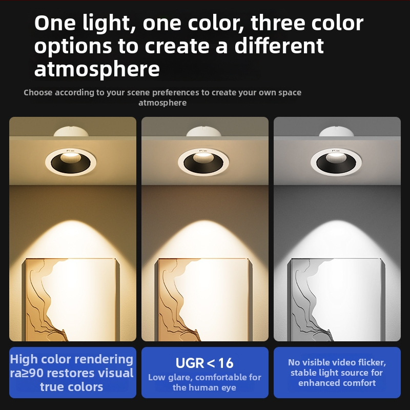 LED прожектор за вграждане Three Heroes Aurora, защита на очите, вградена стенна лампа (Напрежение 220V; Мощност 4.8W/7W/9W/12W; Бутонен превключвател; Стенно управление; Корпус PC)