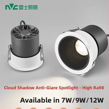 LED COB осветител за таван, дълбок купол антиотразителен, вградена, тесен ръб, модел RA97, 220V, алуминиев корпус, стенно управление