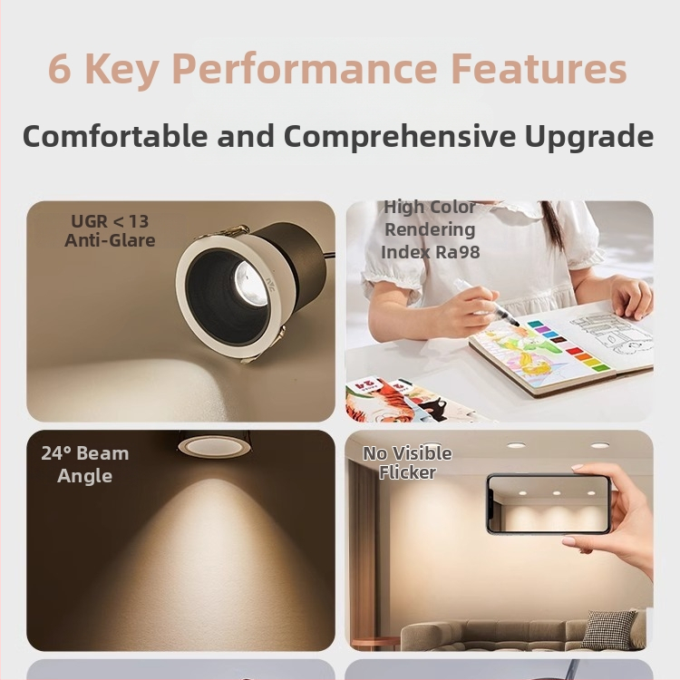 LED COB осветител за таван, дълбок купол антиотразителен, вградена, тесен ръб, модел RA97, 220V, алуминиев корпус, стенно управление