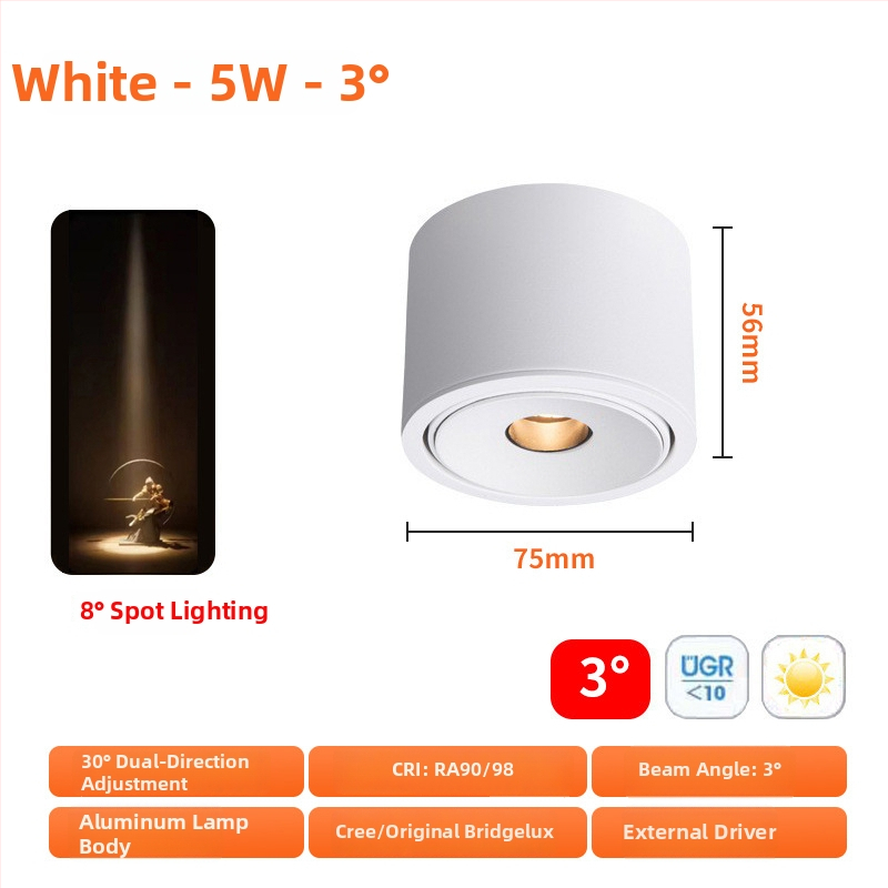 Seinasse paigaldatav COB spott LED 3W, ultraõhuke, kiirgusnurkade 3°/8°/15°, CRI ≥95, 220V
