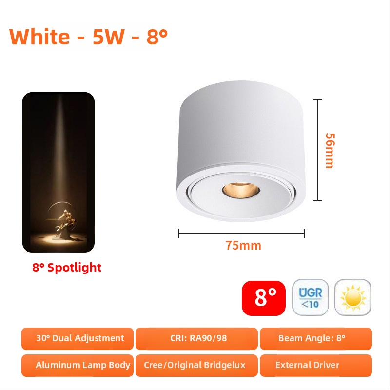 Seinasse paigaldatav COB spott LED 3W, ultraõhuke, kiirgusnurkade 3°/8°/15°, CRI ≥95, 220V