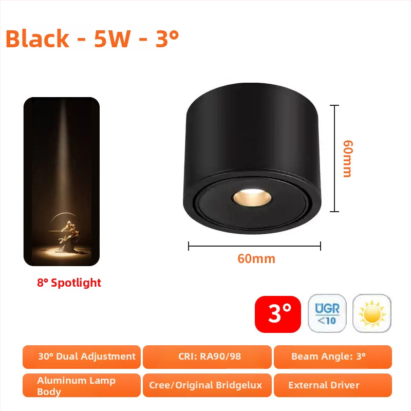 Seinasse paigaldatav COB spott LED 3W, ultraõhuke, kiirgusnurkade 3°/8°/15°, CRI ≥95, 220V
