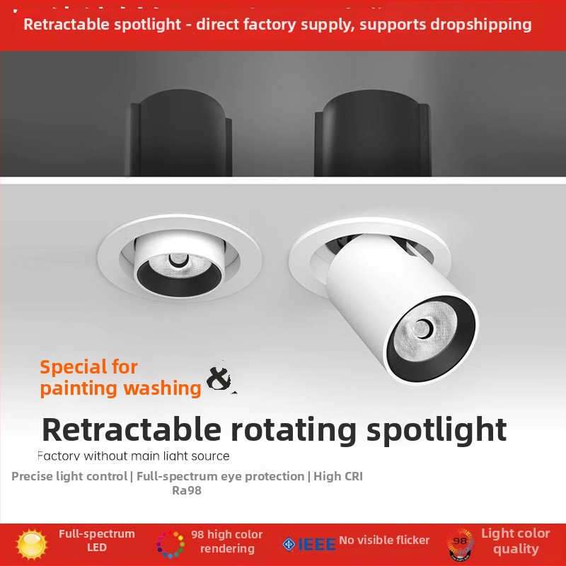 LED lubų spotas, įmontuojamas, reguliuojamas kampas, COB šviesos šaltinis, aliuminio korpusas, 220V, CRI ≥95
