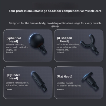 Mini fascia masážny prístroj pre uvoľnenie svalov, 4 hlavice, LCD displej, 4 rýchlosti, nízka hlučnosť 36–45 dB, vstavaná batéria 1000–1200 mAh.
