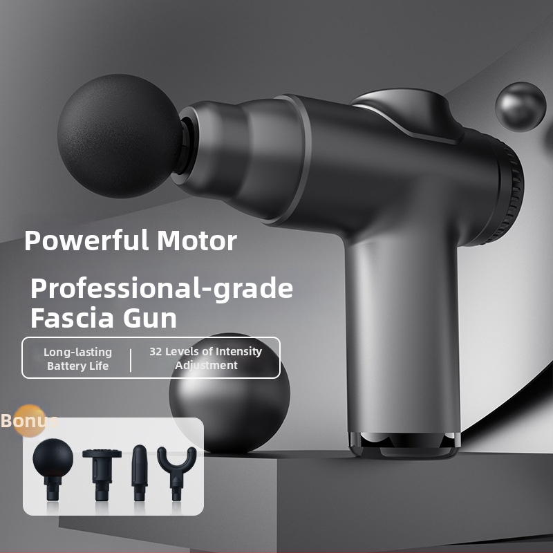 Mini fascia masážny prístroj pre uvoľnenie svalov, 4 hlavice, LCD displej, 4 rýchlosti, nízka hlučnosť 36–45 dB, vstavaná batéria 1000–1200 mAh.