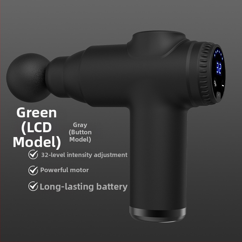 Mini fascia masážny prístroj pre uvoľnenie svalov, 4 hlavice, LCD displej, 4 rýchlosti, nízka hlučnosť 36–45 dB, vstavaná batéria 1000–1200 mAh.