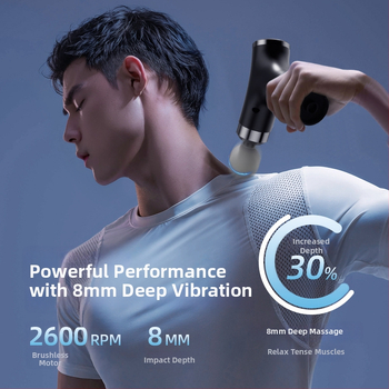 Odvojivi ručni mišićno-fasijalni masažer s dugom drškom i zakrivljenom glavom, za kućnu upotrebu, kefni motor, 5+ brzina, 1 glavica za masažu, ugrađena baterija 1200–2000 mAh, tiho djelovanje