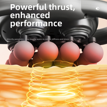 Mišių fascijos masažo prietaisas su 6+ galvutėmis, šepetėlinis variklis, daugiažingsnis greičių reguliavimas, triukšmas 36–45 dB, be įkrovimo baterijos