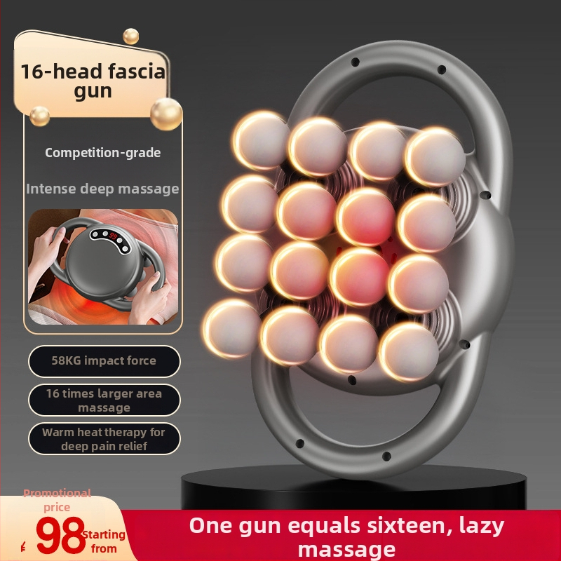 Mišių fascijos masažo prietaisas su 6+ galvutėmis, šepetėlinis variklis, daugiažingsnis greičių reguliavimas, triukšmas 36–45 dB, be įkrovimo baterijos