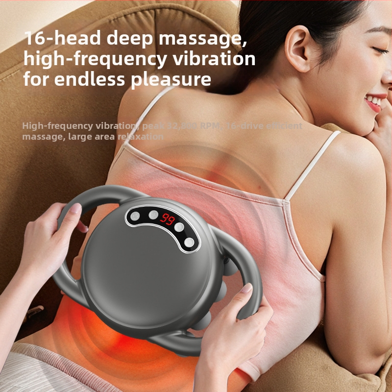 Mišių fascijos masažo prietaisas su 6+ galvutėmis, šepetėlinis variklis, daugiažingsnis greičių reguliavimas, triukšmas 36–45 dB, be įkrovimo baterijos