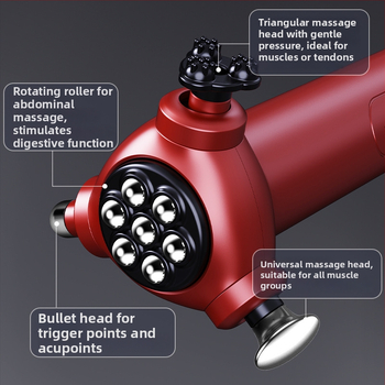 Profesionalus trijų galvų elektrinis masažuoklis – nešiojamas fascia masažuoklis atsipalaidavimui ir sportui, įmontuota baterija, 5 greičiai, veikimo laikas 1–3 val., 3 galvos