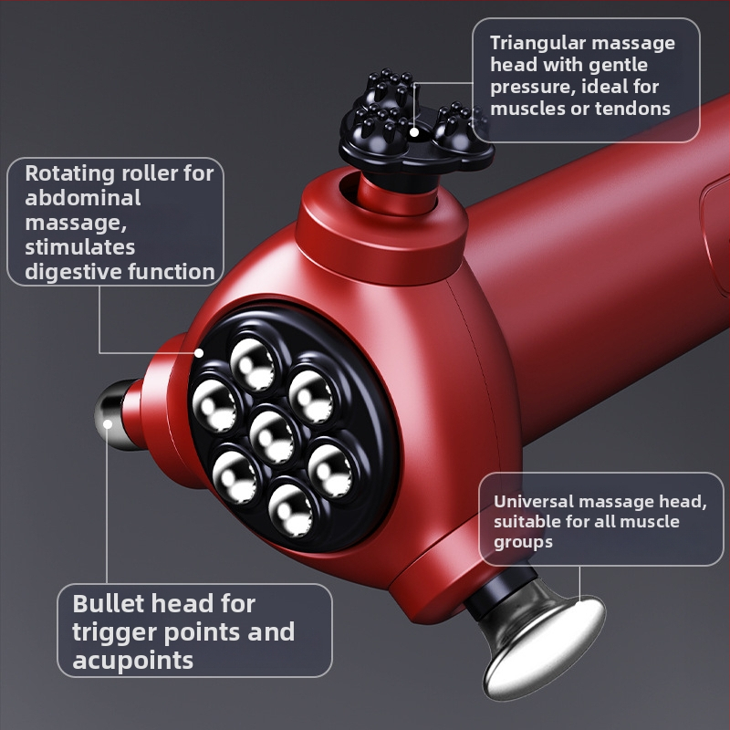 Profesionalus trijų galvų elektrinis masažuoklis – nešiojamas fascia masažuoklis atsipalaidavimui ir sportui, įmontuota baterija, 5 greičiai, veikimo laikas 1–3 val., 3 galvos