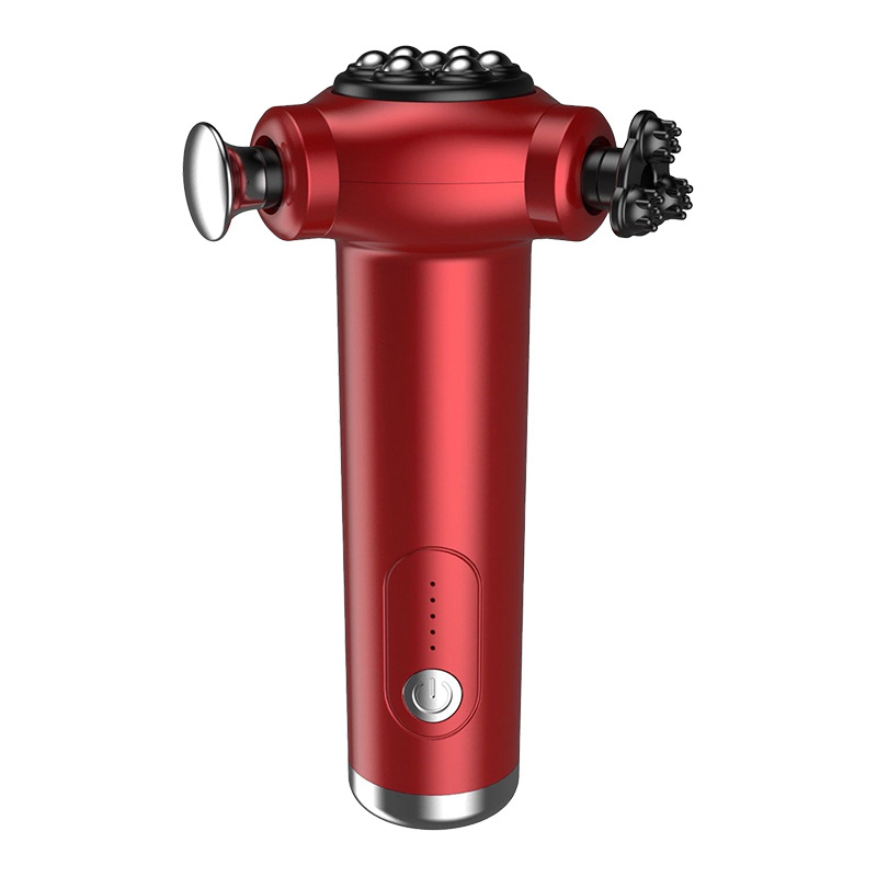 Masaj electric profesional cu trei capete – masaj fascia portabil pentru relaxare și fitness, baterie încorporată, 5 viteze, autonomie 1–3 h