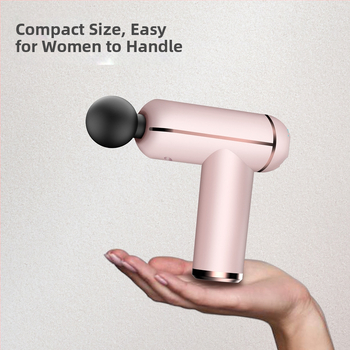 Mini fascijos masažuoklis su įmontuota baterija, šepetinis variklis, 4 masažo antgaliai, karštojo kompresijos funkcija, LCD ekranas su 32 lygiais