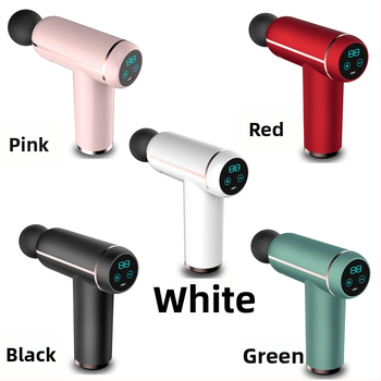 Mini fascijos masažuoklis su įmontuota baterija, šepetinis variklis, 4 masažo antgaliai, karštojo kompresijos funkcija, LCD ekranas su 32 lygiais