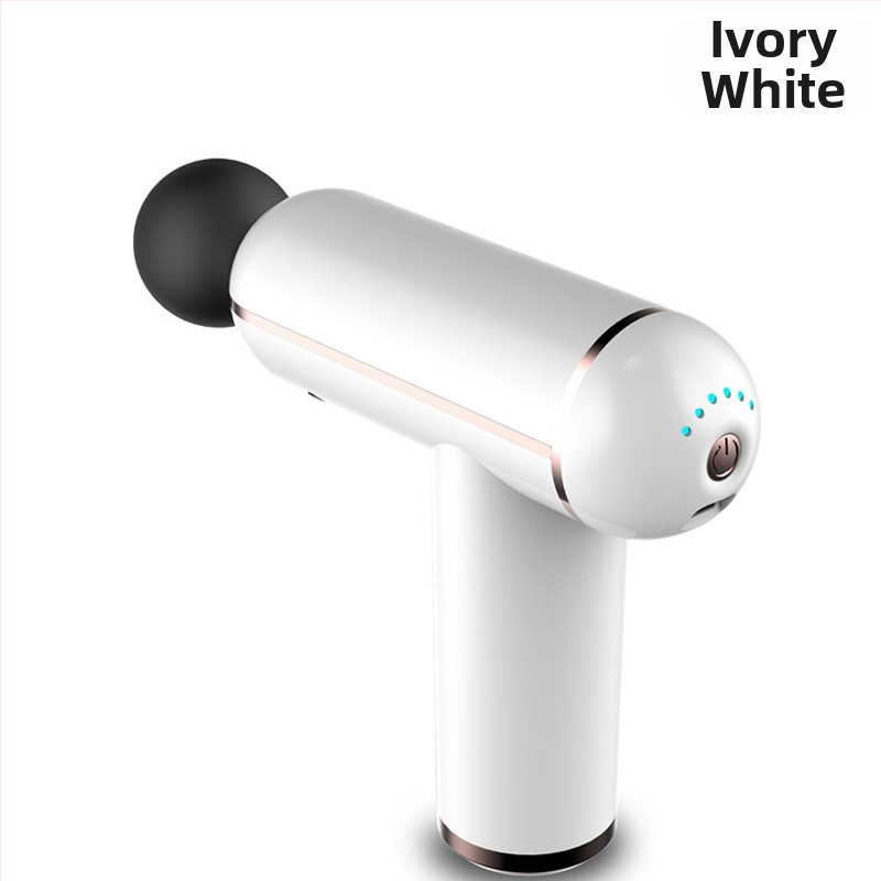 Mini fascijos masažuoklis su įmontuota baterija, šepetinis variklis, 4 masažo antgaliai, karštojo kompresijos funkcija, LCD ekranas su 32 lygiais