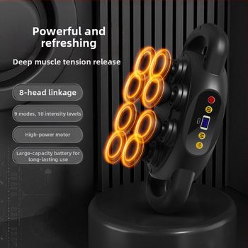 Fascia Gun raumenų masažuoklis - 4 galvos, šepetėlinis variklis, įmontuota baterija 1200–2000 mAh, LCD ekranas, 5+ greičio lygiai (triukšmas < 36 dB)