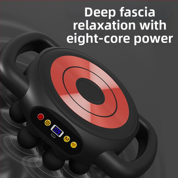 Fascia Gun raumenų masažuoklis - 4 galvos, šepetėlinis variklis, įmontuota baterija 1200–2000 mAh, LCD ekranas, 5+ greičio lygiai (triukšmas < 36 dB)