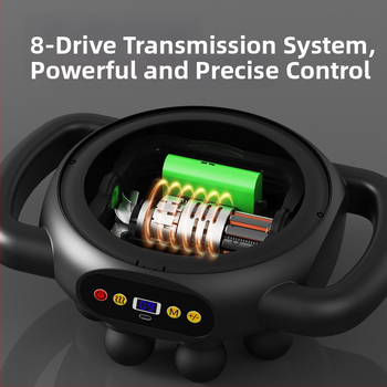 Fascia Gun raumenų masažuoklis - 4 galvos, šepetėlinis variklis, įmontuota baterija 1200–2000 mAh, LCD ekranas, 5+ greičio lygiai (triukšmas < 36 dB)