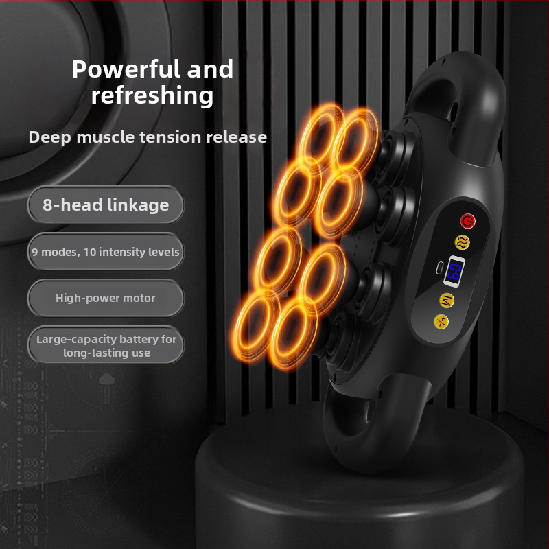 Fascia Gun raumenų masažuoklis - 4 galvos, šepetėlinis variklis, įmontuota baterija 1200–2000 mAh, LCD ekranas, 5+ greičio lygiai (triukšmas < 36 dB)