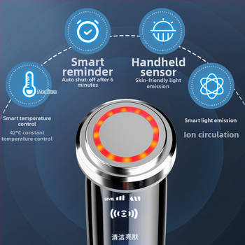 Veido masažuoklis su veido valymu ir odos atjauninimu; įmontuota baterija 500–800 mAh; nešiojamas dizainas.