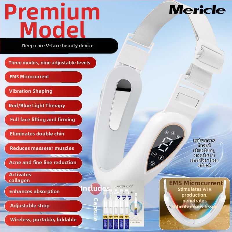 Näo vormimise seade EMS mikrovooluga, ultraheli ja värvilise valgusega, kaasaskantav, sisseehitatud 300–500 mAh aku