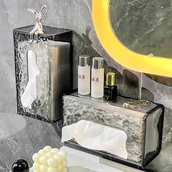 Cutie pentru șervețele montată pe perete, cu model glaciar, din plastic, pentru baie, stil lux lejer, multifuncțional