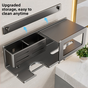 Plaukų džiovintuvo laikiklis su integruota rankšluosčio ir servetėlių saugykla – gręžimo nereikalaujanti įranga, aliuminio lydinys, 30 kg apkrova