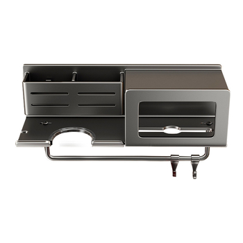 Hajszárító tartó integrált törölköző- és zsebkendő tárolóval – furat nélküli szerelés, alumínium ötvözet, teherbírás 30 kg