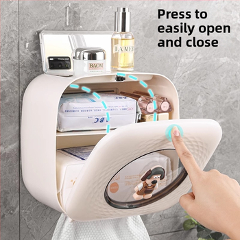 Sieninis plastikinis servetėlių dėklas vonios kambariui — atsparus vandeniui, daugiafunkcinis, su nuimamais popierinių servetėlių skyriumi
