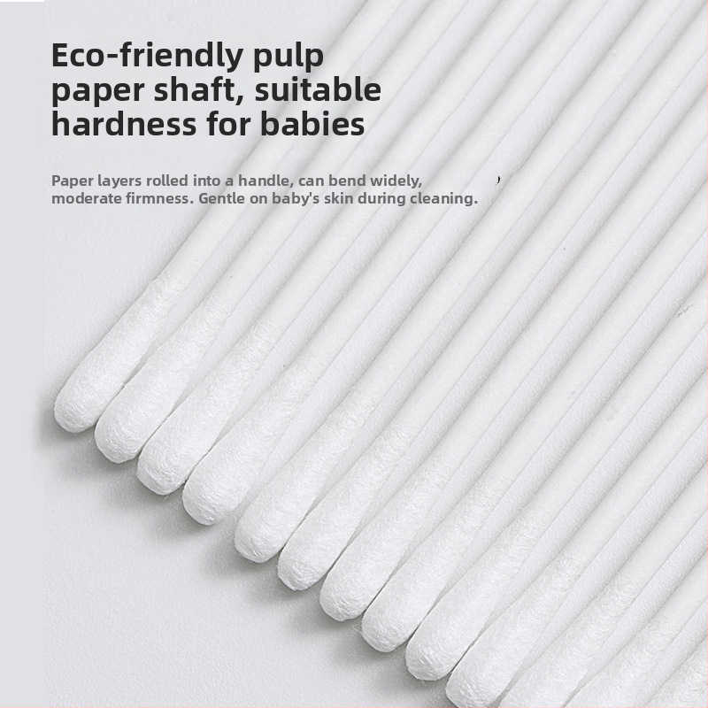 Kūdikių medvilniniai vatos lazdelių su dviguba šaukštelio galvute ausų ir nosies valymui – 100% medvilnė, viengubas sluoksnis, pakuotė 120 vnt