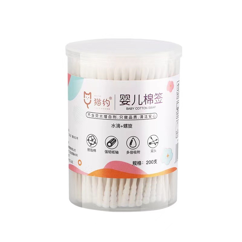 Beebini štapići od pamuka s dvostrukom glavom žlice za čišćenje uha i nosa – 100% pamuk, jednostruki sloj, pakiranje 120 komada