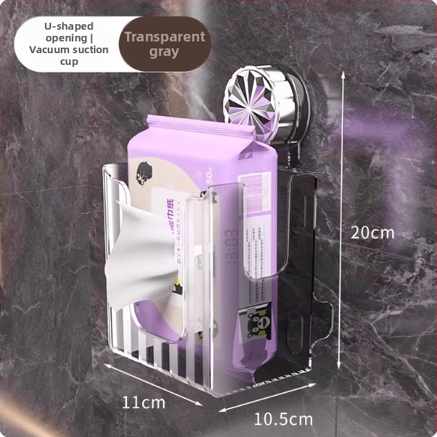 Акрилна кутия за салфетки, стенна с вакуумно закрепване, прозрачен дизайн, подходяща за баня и дневна, за хартиени салфетки