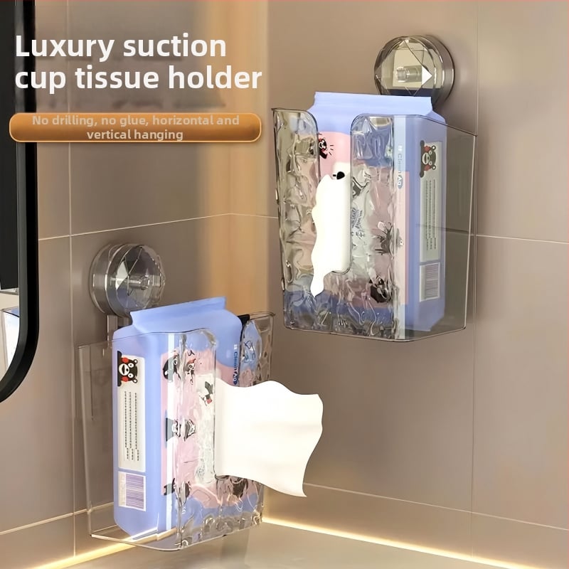 Акрилна кутия за салфетки, стенна с вакуумно закрепване, прозрачен дизайн, подходяща за баня и дневна, за хартиени салфетки
