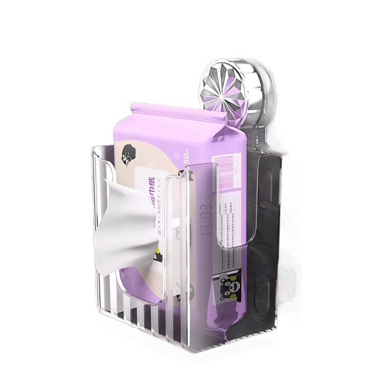 Акрилна кутия за салфетки, стенна с вакуумно закрепване, прозрачен дизайн, подходяща за баня и дневна, за хартиени салфетки