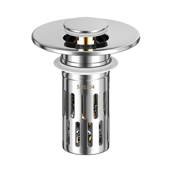 Дренажна запушалка за умивалник, Bounce тип, филтър за мирис, праволинеен дизайн, материали: ABS + неръждаема стомана + мед, модерен минималистичен стил