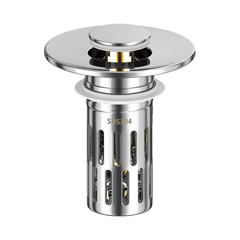 Дренажна запушалка за умивалник, Bounce тип, филтър за мирис, праволинеен дизайн, материали: ABS + неръждаема стомана + мед, модерен минималистичен стил