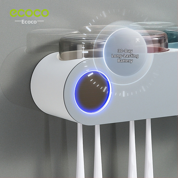 Šepetėlių laikiklis su išmaniuoju džiovinimu ir UV sterilizacija, 3 skyriai, su siurbtuku tvirtinimu, su dantų pastos išspaudikliu