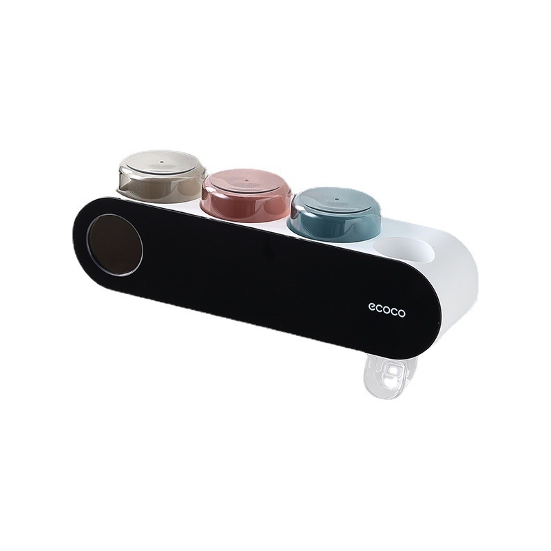 Šepetėlių laikiklis su išmaniuoju džiovinimu ir UV sterilizacija, 3 skyriai, su siurbtuku tvirtinimu, su dantų pastos išspaudikliu