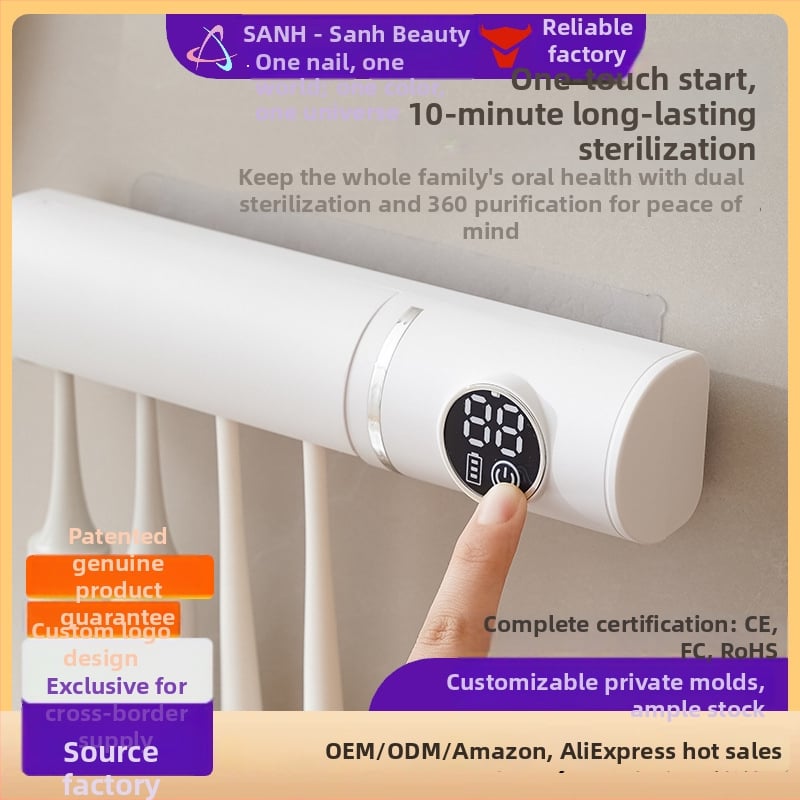 Išmanus dantų šepetėlių sterilizatorius, SH-12 modelis, sieninis montavimas be gręžimo, USB maitinkas, išmanus automatizuotas valdymas, purpurinės šviesos sterilizacija 3-5 min
