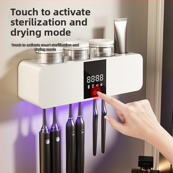 Stienā montējams UV dezinfekcijas zobu birstes turētājs ar gaisa žāvēšanu, skārienvadība, USB barošana, maksimālā jauda 10W (RA-613, Kindness)