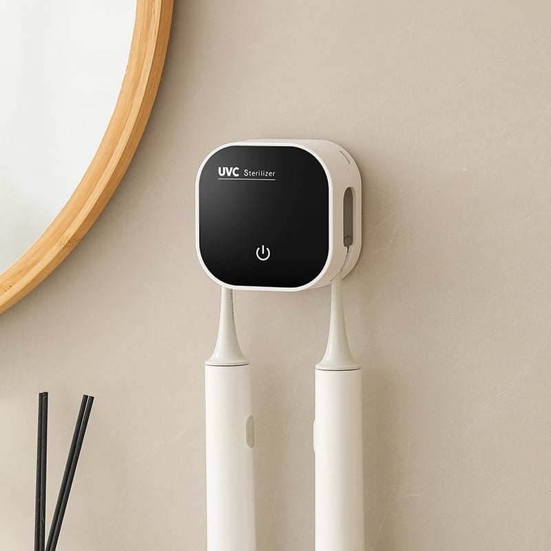Двоен държач за четки за зъби с UV-C стерилизация и сушене, преносим USB стерилизатор за четки за зъби