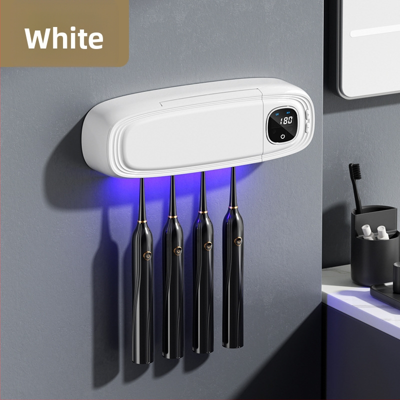 Интелигентен стерилизатор за четки за зъби YK-008 — UV-C дезинфекция и сушене с въздух, 3-мин цикъл, 5W, стенен монтаж без следи от лепило