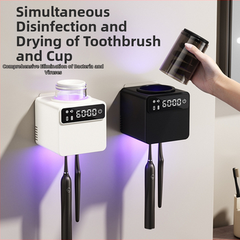 RA-616 Sterilizavimo dantų šepetėlių laikiklis su UV dezinfekcija, USB maitinimu, prisilietimo valdymu, be gręžimo lipni montavimas